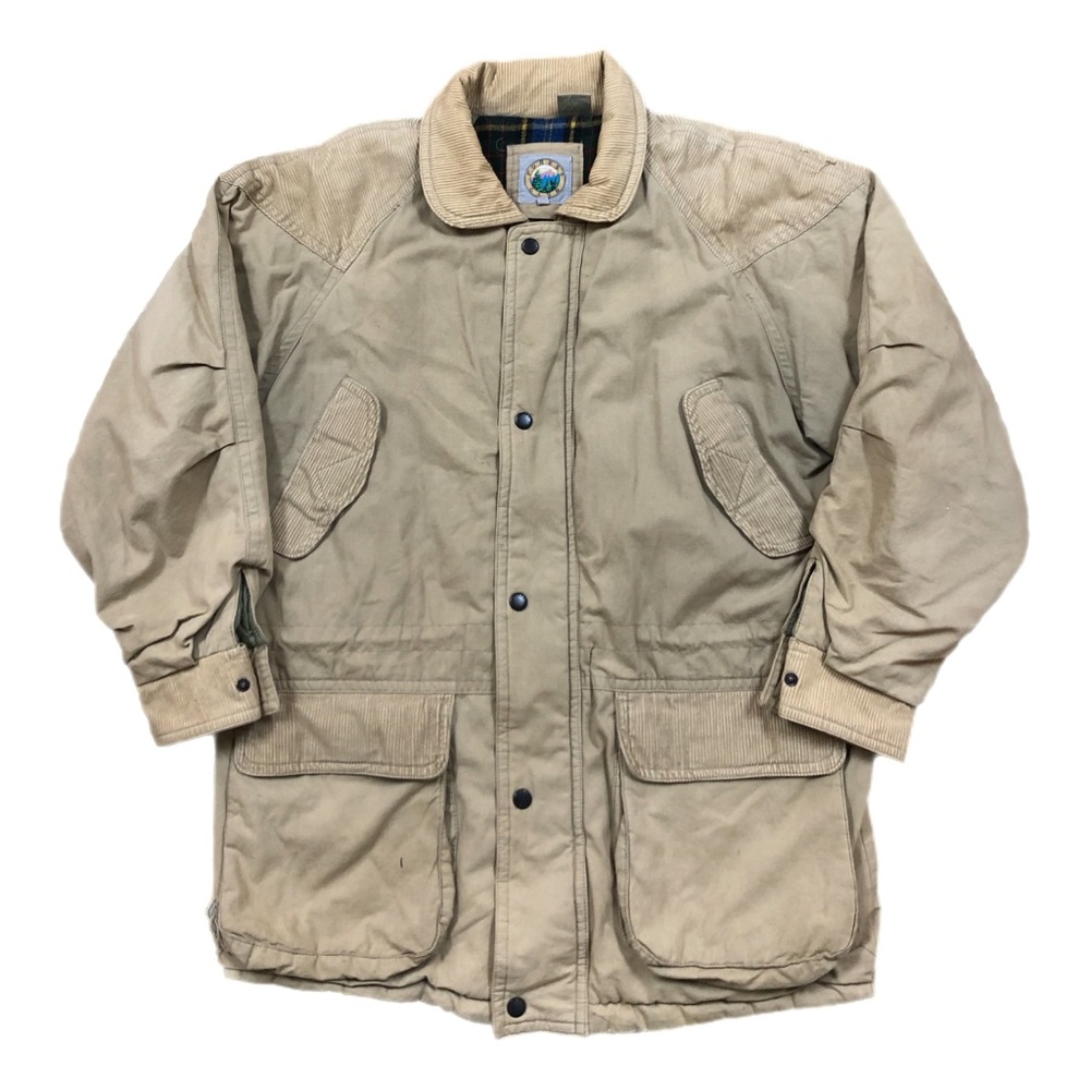 Vintage Forest Club Jacket Mens Large Tan Canvas Corduroy Collar Plaid Lined 90s
